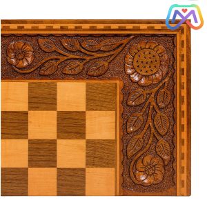 تخته نرد چوبی تمام گردو طرح گل و بوته